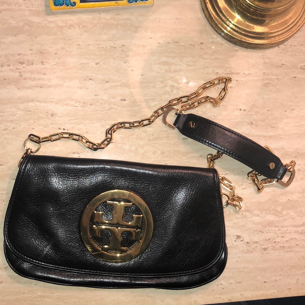 Black Tory Burch leather clutch / cross body